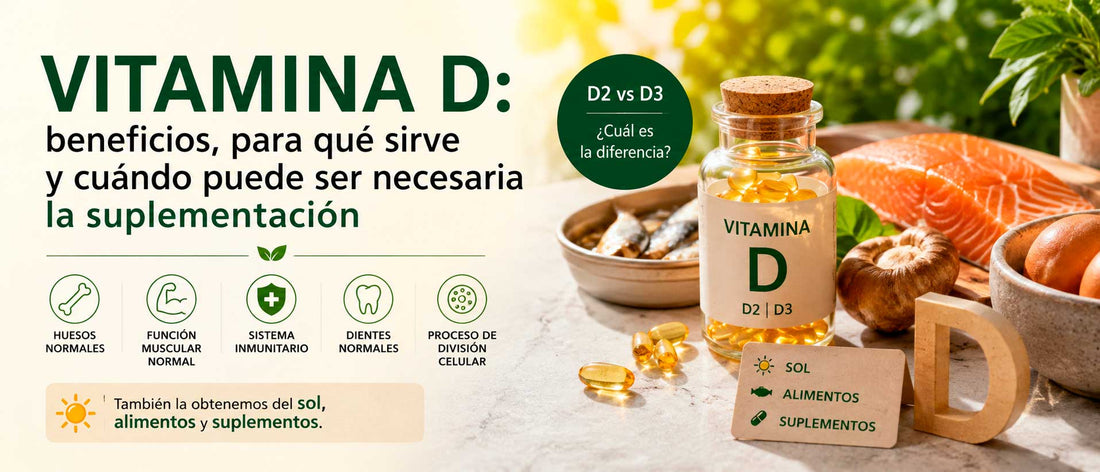 Vitamina D con alimentos fuente de vitamina D y suplementos de D2 y D3