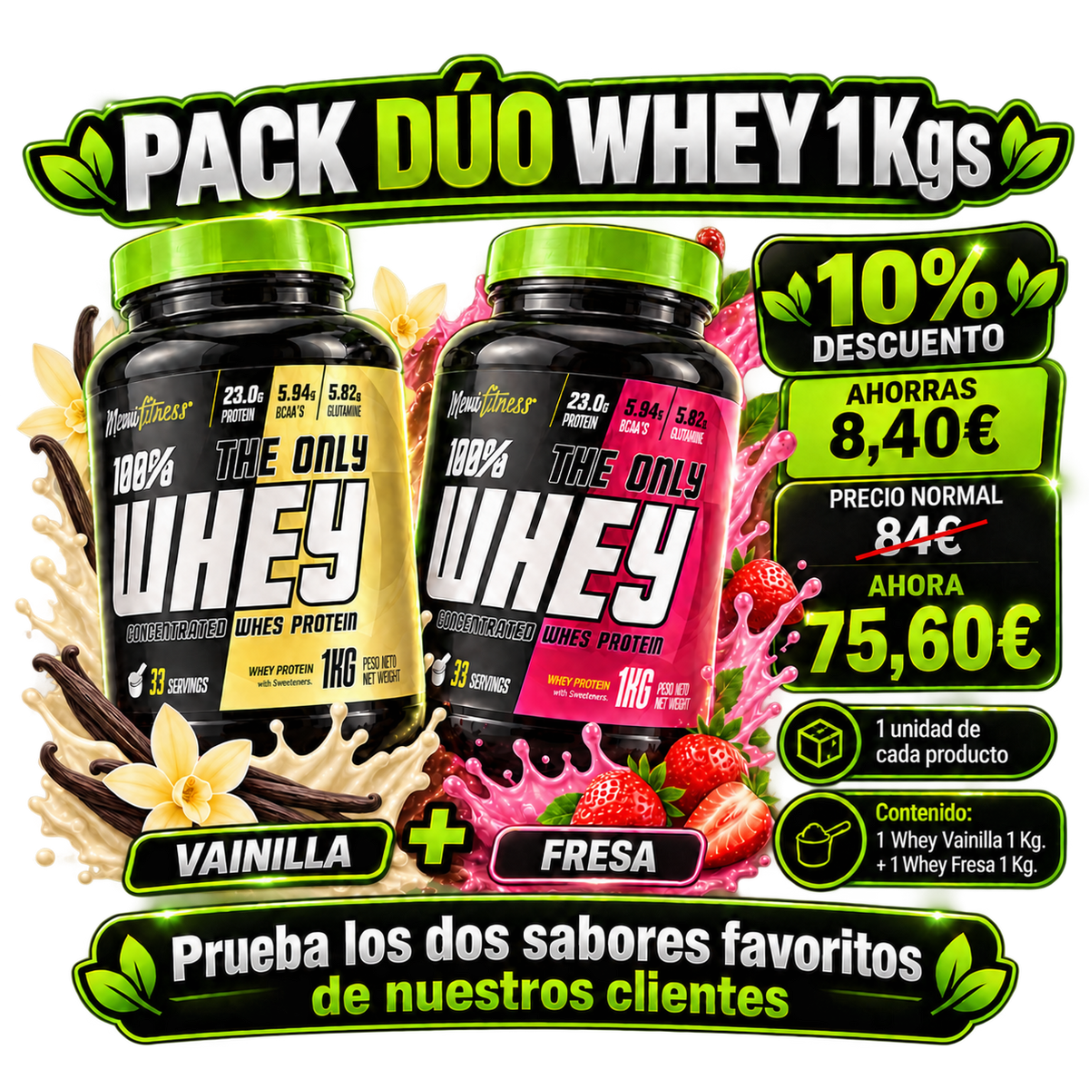 Pacote Duplo de Whey 1 kg.